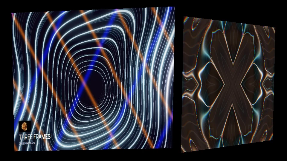 Actual decoded first frame of the 16:9 delivery film, with two mapped sources, title and artwork