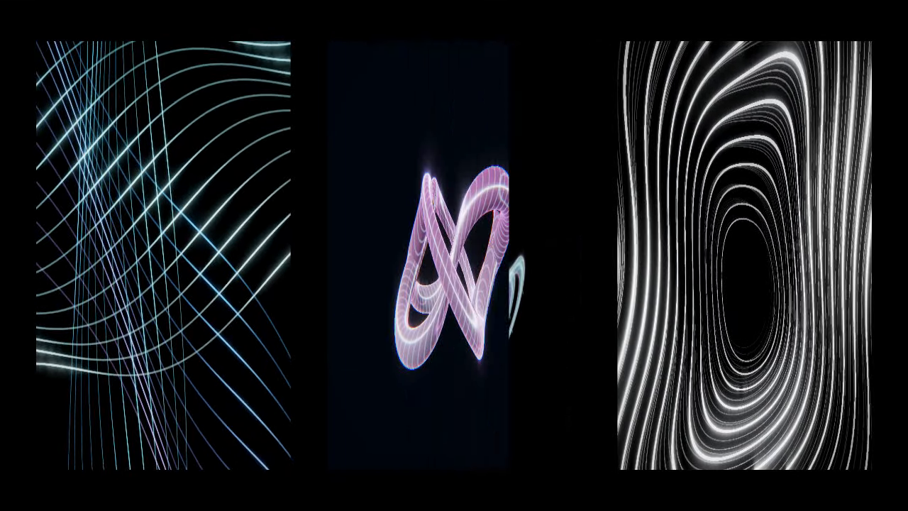 Recorded procedural show split into three projection surfaces